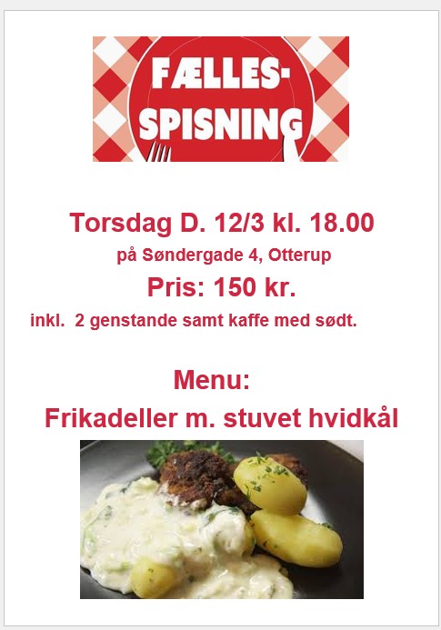 Fællesspisning Frikadeller m. stuvet hvidkål